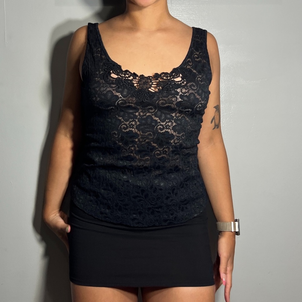 Vintage black lace tank